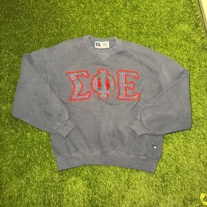 Vintage Russell Athletic High Cotton Sweatshirt XL Blue Plaid Greek sigma